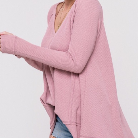Blush Waffle Raw Edge Cut Slouchy Tunic Top! - Picture 9 of 15